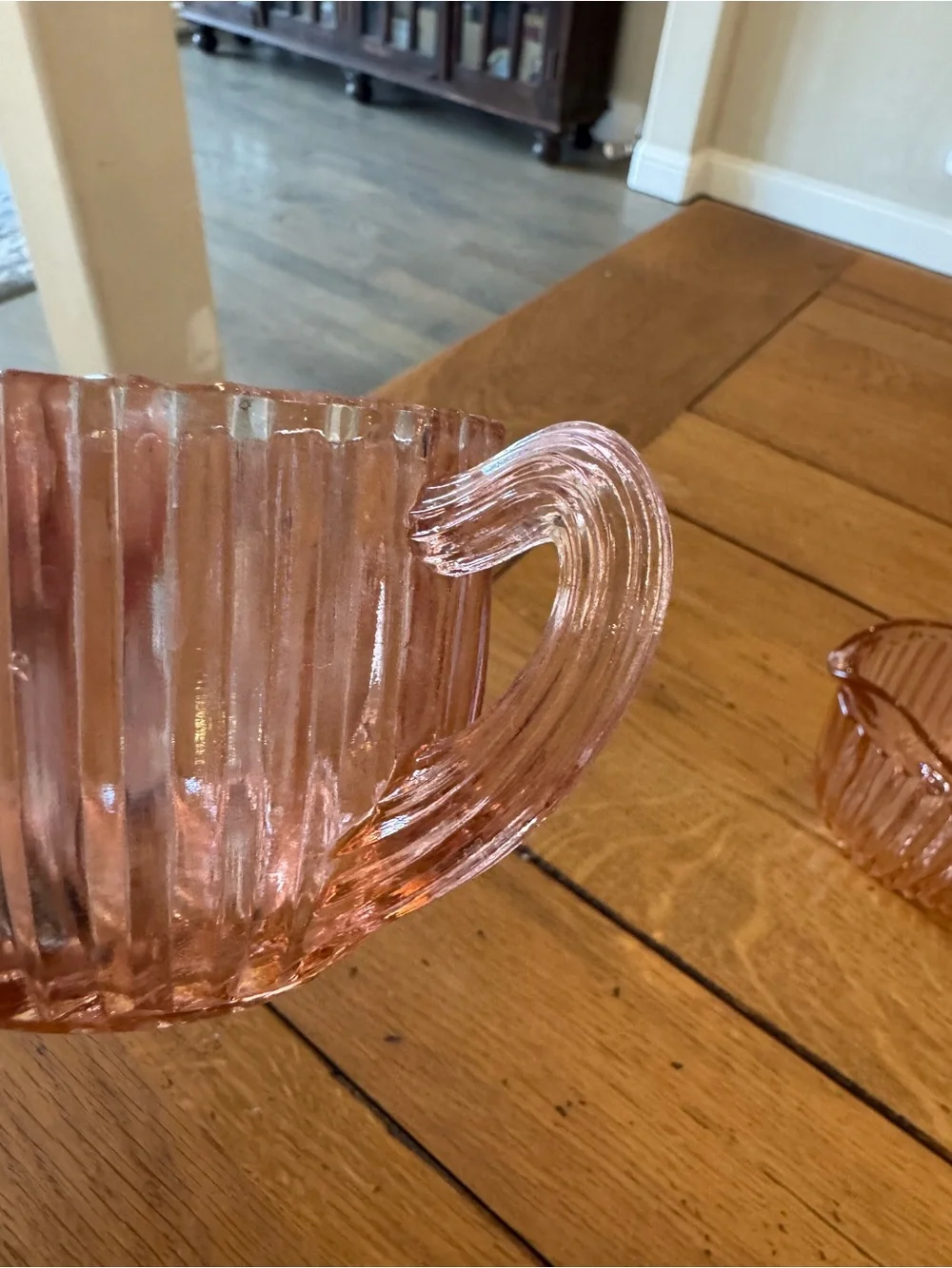 Vintage Anchor Hocking Pink Depression Glass Creamer and Sugar Set